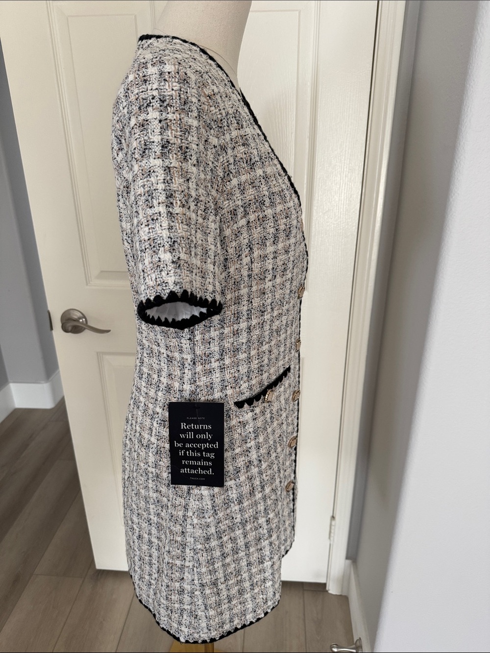 Pomander Place Black & White Tweed Mini Dress - Size Medium - Picture 8 of 10